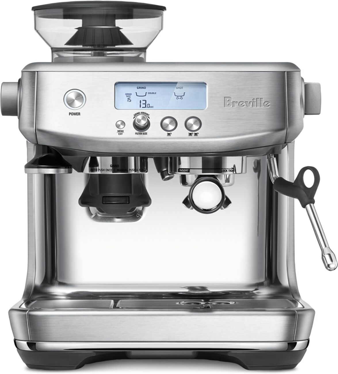 Breville The Barista Pro Espresso Machine Bean Hopper 1/2 lb, Water Tank 67 oz - Brushed Stainless Steel