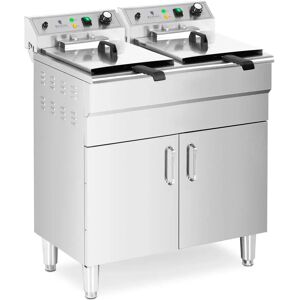 Royal Catering Doppel-Elektro-Fritteuse - 26 L - 10.000 W - Ablasshahn - Kaltzone - mit Unterschrank RCPKF 26DSH