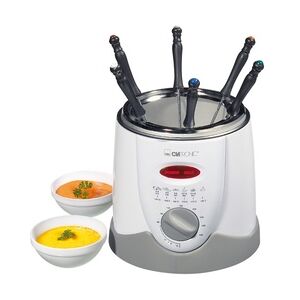 Clatronic FRR 2916 Fondue-Fritteuse, 1 L, 6 Fonduegabeln, einstellbarer Thermostat, Rauchfilter 900W Weiß/Grau