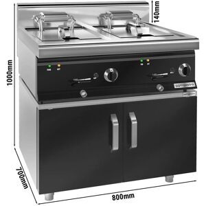 GGM Gastro - Friteuse electrique double - 10+10 litres - 18 kW - incl. soubassement avec 2 portes Argent / Noir