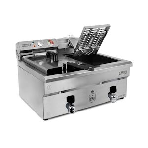 Romux® - Friteuse électrique 10+10 litres avec robinet et alimentation triphasée / Friteuses professionnel pour la restauration et chauffe rapide