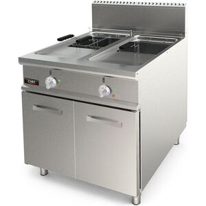 Chefook Friteuse À Gaz Professionnelle Sur Meuble Capacité 17 + 17 Lt Brûleurs Externes Profondeur 90 cm