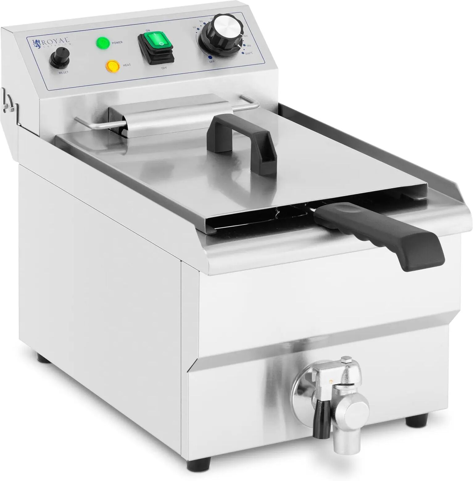 Royal Catering Friggitrice professionale elettrica da banco - 9 L - 3000 W - Rubinetto di scarico - Zona fredda RCPSF 9ETH