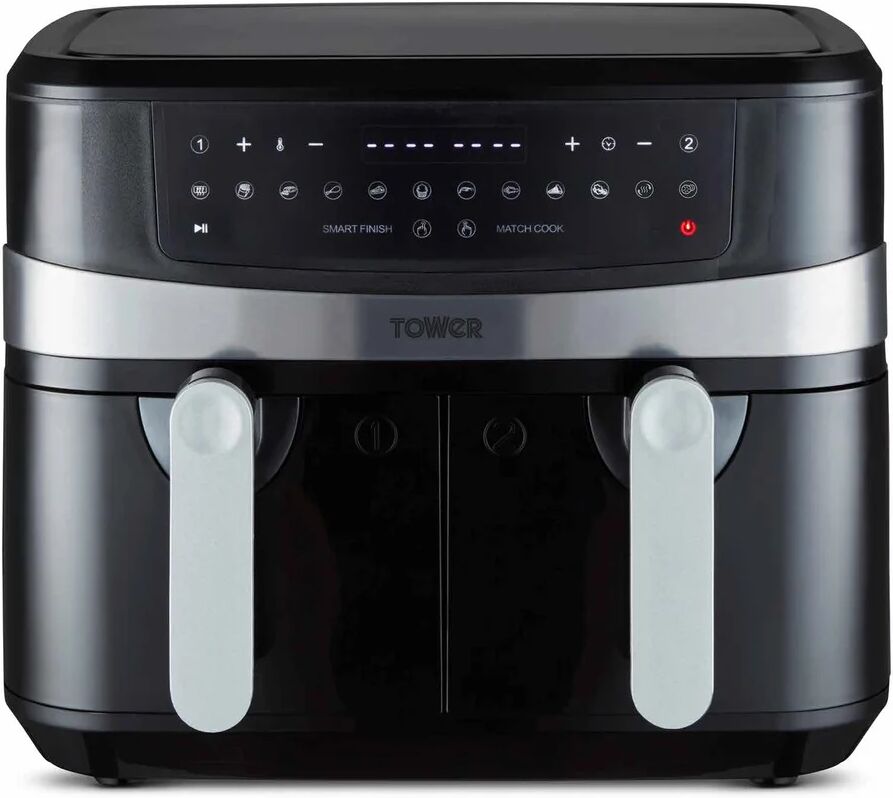 Tower Vortx 9L Dual Basket Air Fryer with 10 One-Touch Presets, 2400W Power, Black black 32.1 H x 38.5 W x 35.5 D cm