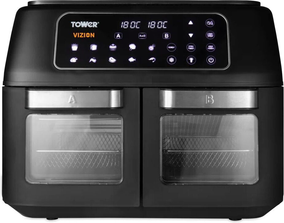 Tower Vortx Vizion Dual Compartment Air Fryer Oven With Digital Touch Panel, 11L, Black black 32.2 H x 40.5 W x 31.8 D cm