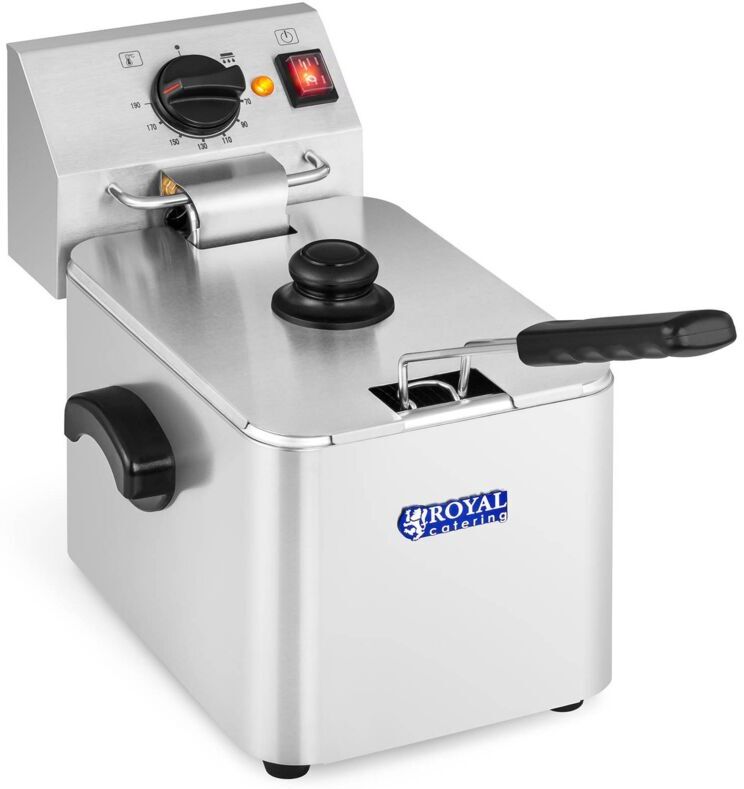 ROYAL CATERING 8 Litres Single Deep Fat Fryer Stainless Steel 2500 w 60 - 190 °c Commercial Use