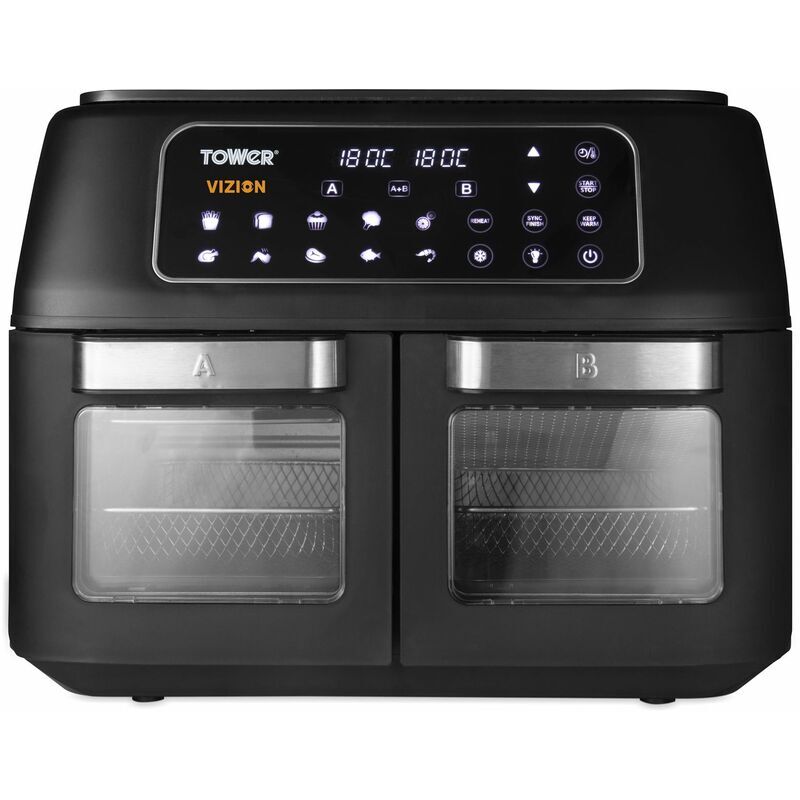 Tower - T17102, Vortx Vizion Dual Compartment Air Fryer Oven with Digital Touch Panel, 11L, Black