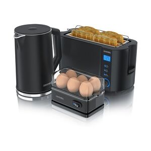 Arendo Frühstücks-Set Wasserkocher 1,5l, 4-Scheiben Toaster, 6er Eierkocher, Schwarz