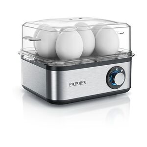 Arendo Eierkocher 8-fach, 500 W, Edelstahl, Härtegrad einstellbar, für 8 Eier, silber/schwarz