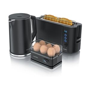 Arendo Frühstücks-Set Wasserkocher 1,5l, 2-Scheiben Toaster, 6er Eierkocher, Schwarz