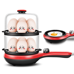 SHEIN Egg Cooking Machine, Multifunctional Two-in-one Frying & Boiling, Dual-temperature Control, Double Layer, Large Capacity, Can Cook 1-14 Fried Or Boiled Eggs Simultaneously. Red UK Plug