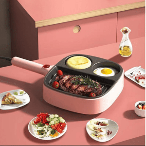 SHEIN 1pc Multi-Functional Breakfast Machine, Electric Toaster, Sausage Maker, Steak Frying Pan, Non-Stick Egg Cooker Pink US Plug