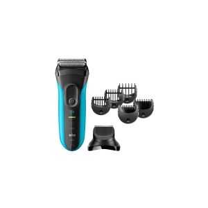 Braun Series 3 Shave&Style 3010BT, Folie shaver, 2 SensoFoil, 1 Middle Trimmer, 5 kammen 17 mm, Sort, Blå, LED, Batteri, Nikkel-Metalhydrid (NiMH)