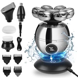 Hovedbarbermaskiner til mænd, IPX7 vandtæt våd/tør elektrisk barbermaskine, opgraderet roterende barbermaskine til skægplejesæt, trådløs opladning til skaldet hoved barberkniv