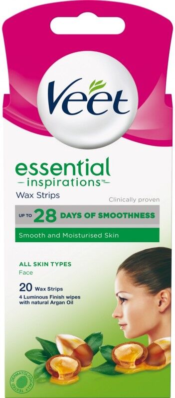 Veet Essential Inspirations Wax Strips All Skin Types Face 20 kpl Ihokarvanpoistoaineet