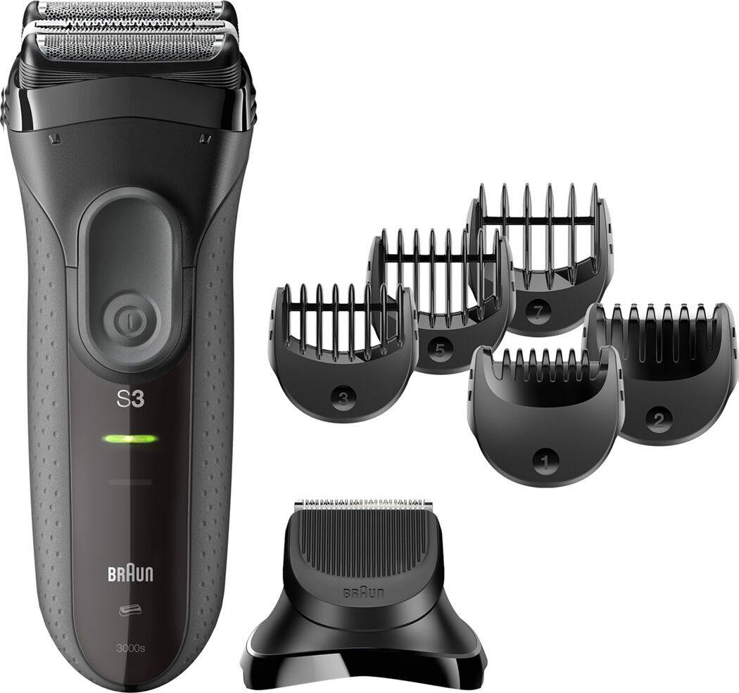 braun 3000bt rasoio elettrico barba e capelli impermeabile ricaricabile 3 in 1 con rifinitore e 5 pettini - 3000 bt serie 3 shave&style