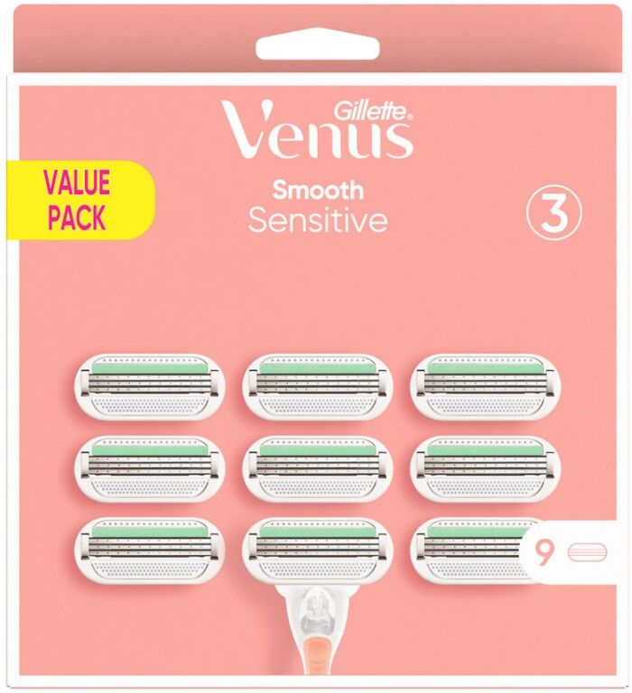 Gillette Venus Smooth Sensitive Pink Razor Blades 9 stk Barberblader