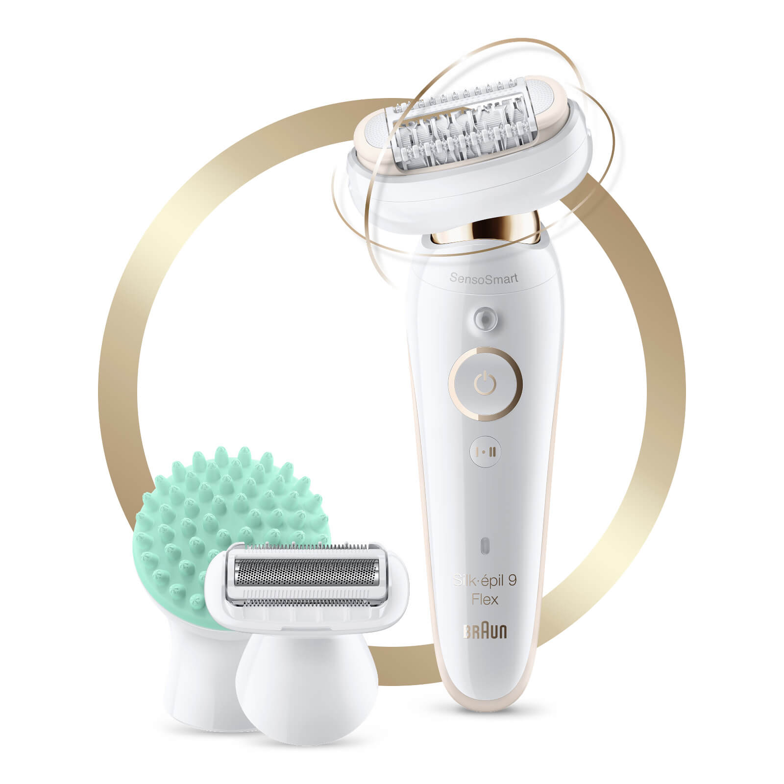 Braun Silk-épil 9 Flex - Epilator with Flexible Head - Shaver Head + Body Massage Pad