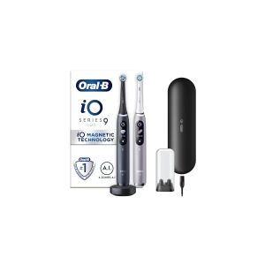 Braun Oral-B iO Series 9 med 2. håndstykke, Black Onyx/Rose Quartz twin pack &  3 påsætningsbørster, 7 børstetilstande, magnetisk teknologi &