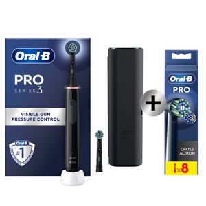 Pro3 Noire Brosse à dents électrique avec 2 brossettes + 8 brossettes