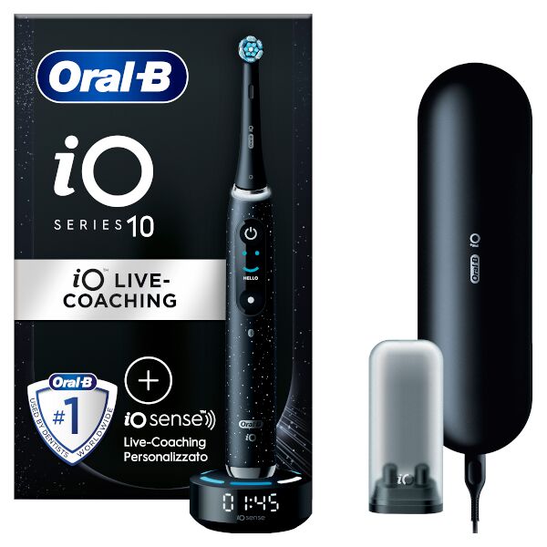 procter & gamble srl oral-b spazzolino elettrico ricaricabile io 10 nero + 1 testina, 1 custodia da viaggio ricaricabile e 1 caricatore io sense