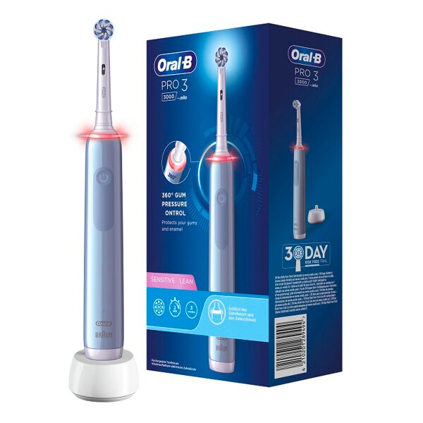 procter & gamble srl oral-b spazzolino elettrico ricaricabile pro 3 3000 blu, 2 testine, 1 spazzolino