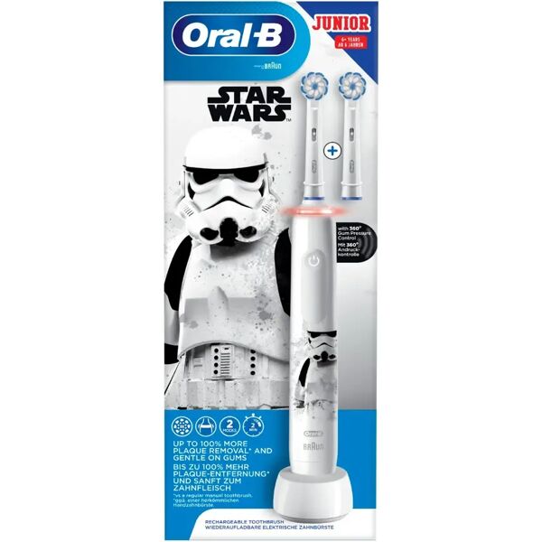 oral-b spazzolino elettrico ricaricabile junior star wars +6 anni, 2 testine, 1 spazzolino