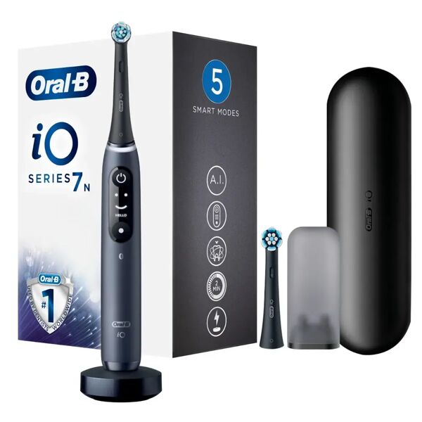 oral-b spazzolino elettrico ricaricabile io 7s nero, 2 testine, 1 custodia da viaggio, 1 spazzolino