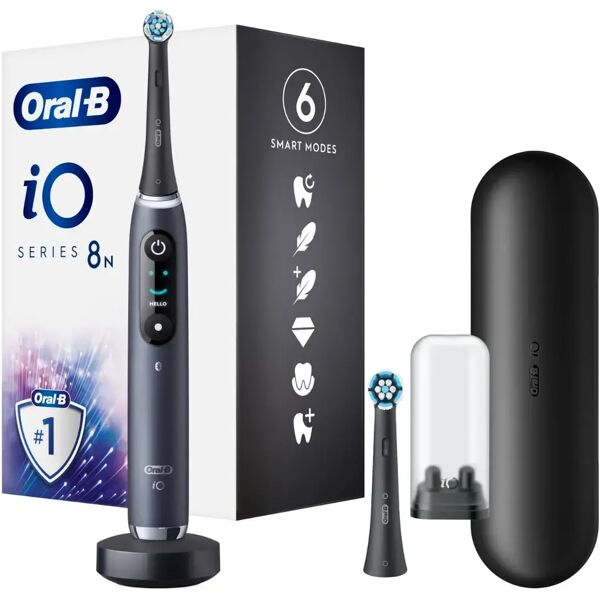 oral-b spazzolino elettrico ricaricabile io 8s nero 2 testine, 1 custodia da viaggio, 1 spazzolino