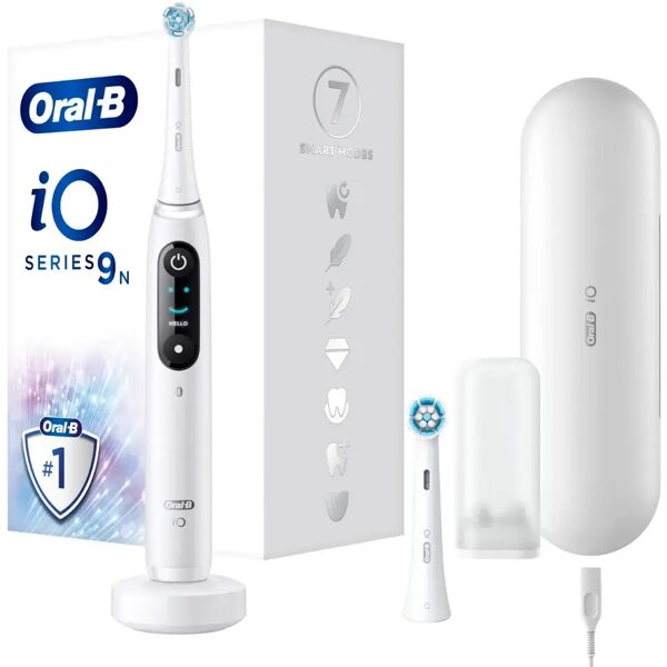 oral-b spazzolino elettrico ricaricabile io 9s bianco, 2 testine, 1 custodia da viaggio ricaricabile, 1 spazzolino