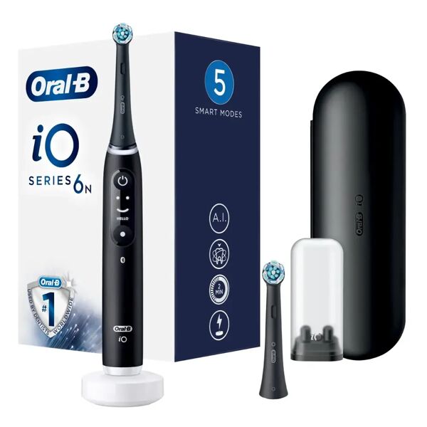 oral-b io6 spazzolino elettrico ricaricabile nero con custodia da viaggio, 2 testine