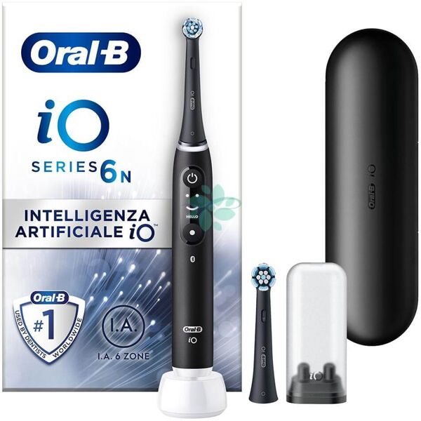 ora021 oral-b io6 spazzolino elettrico ricaricabile nero con custodia da viaggio, 2 testine