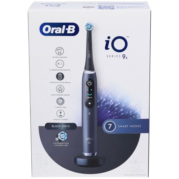 oral-b spazzolino elettrico ricaricabile io 9s nero, 2 testine, 1 custodia da viaggio ricaricabile, 1 spazzolino