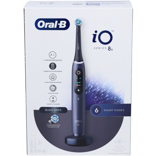 oral-b spazzolino elettrico ricaricabile io 8s nero, 2 testine, 1 custodia da viaggio, 1 spazzolino