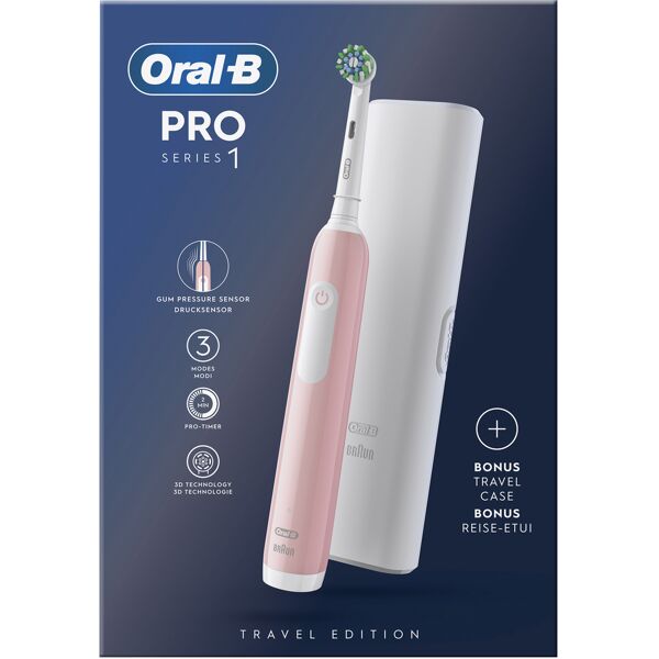 oral-b pro series 1 spazzolino elettrico ricaricabile rosa con 1 testina + 1 custodia da viaggio