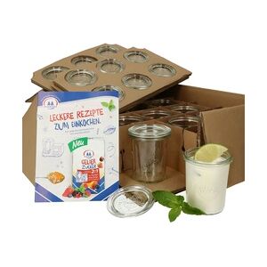 12er Set Weck Gläser 160 ml Sturzgläser mit 12 Glasdeckeln incl. Diamant-Zucker Gelierzauber Rezeptheft FÜR KÜCHENMASCHINE