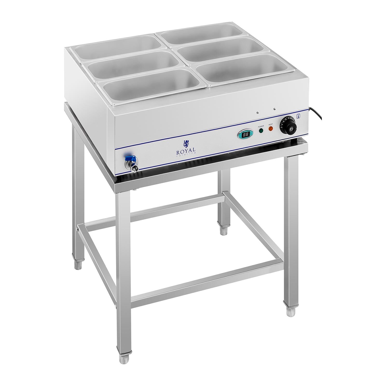 Royal Catering Bain-Marie - 2.000 W - 6 x 1/3 GN-containers - met voet en aftapkraan 10010385