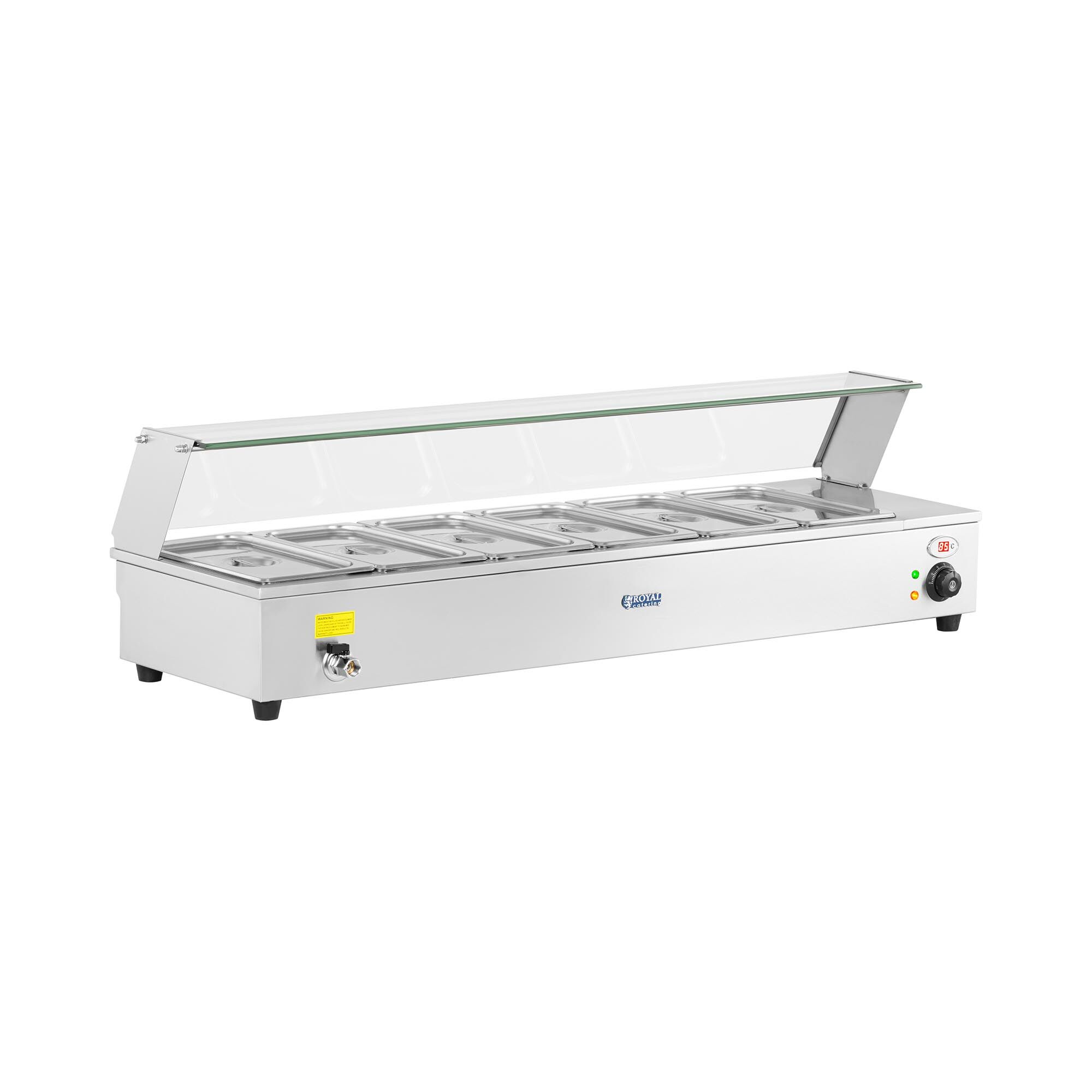 Royal Catering Bain Marie - incl. 6 GN 1/3 containers - aftapkraan - Glasbescherming 10011178