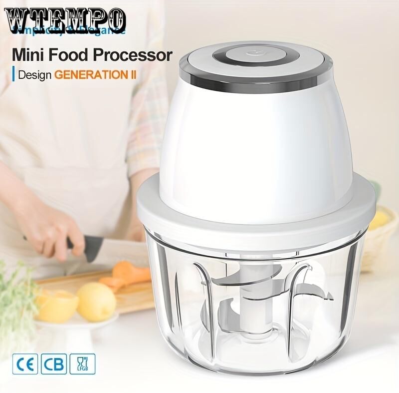 WTEMPO Powerful 304 Stainless Steel Portable Electric Food Chopper & Processor - 350ML Mini USB Wireless Handheld Garlic Slicer For Vegetables & Meat