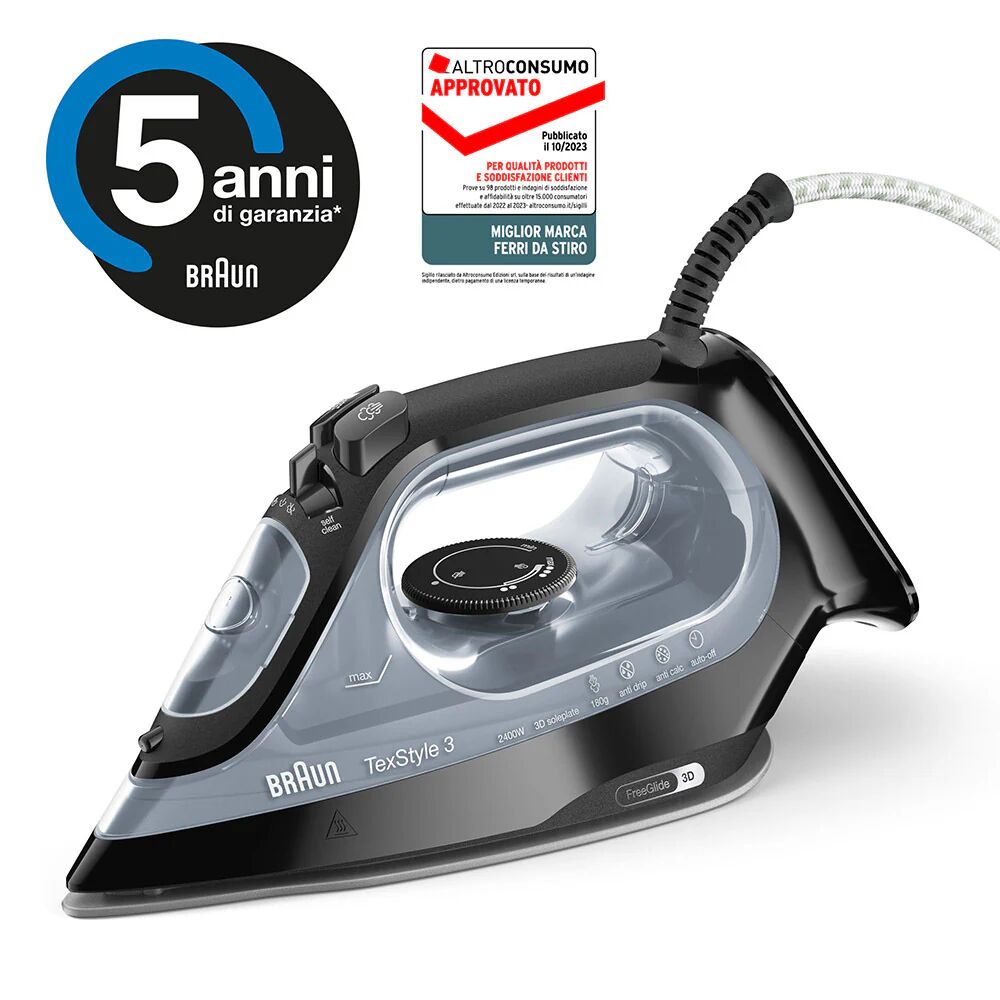 Braun TexStyle 3 SI 3055 Ferro da stiro a secco e a vapore CeramicGlide 2400 W Nero