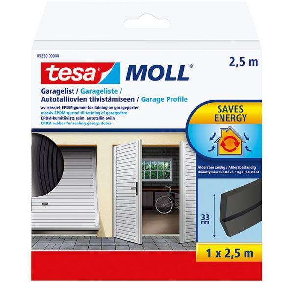 Tesa 05220-00000-01 Garasjelist EPDM, 2,5 m x 33 mm, svart