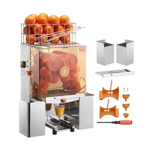 VEVOR Kommerzielle Orangenpresse Automatischer 120-W-Entsafter, Edelstahl-Orangenpresse für 20 Orangen pro Minute, mit Herausziehbarer Filterbox, PC-Abdeckung Zitruspresse Saftpresse Elektrisch