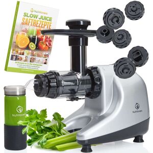 Nutrilovers MULTI-PRESS Profi Slow Juicer mit 6+1 Multi-Aufsätzen für Saft, Pasta, Brot & Sorbet, ULTEM / Silber