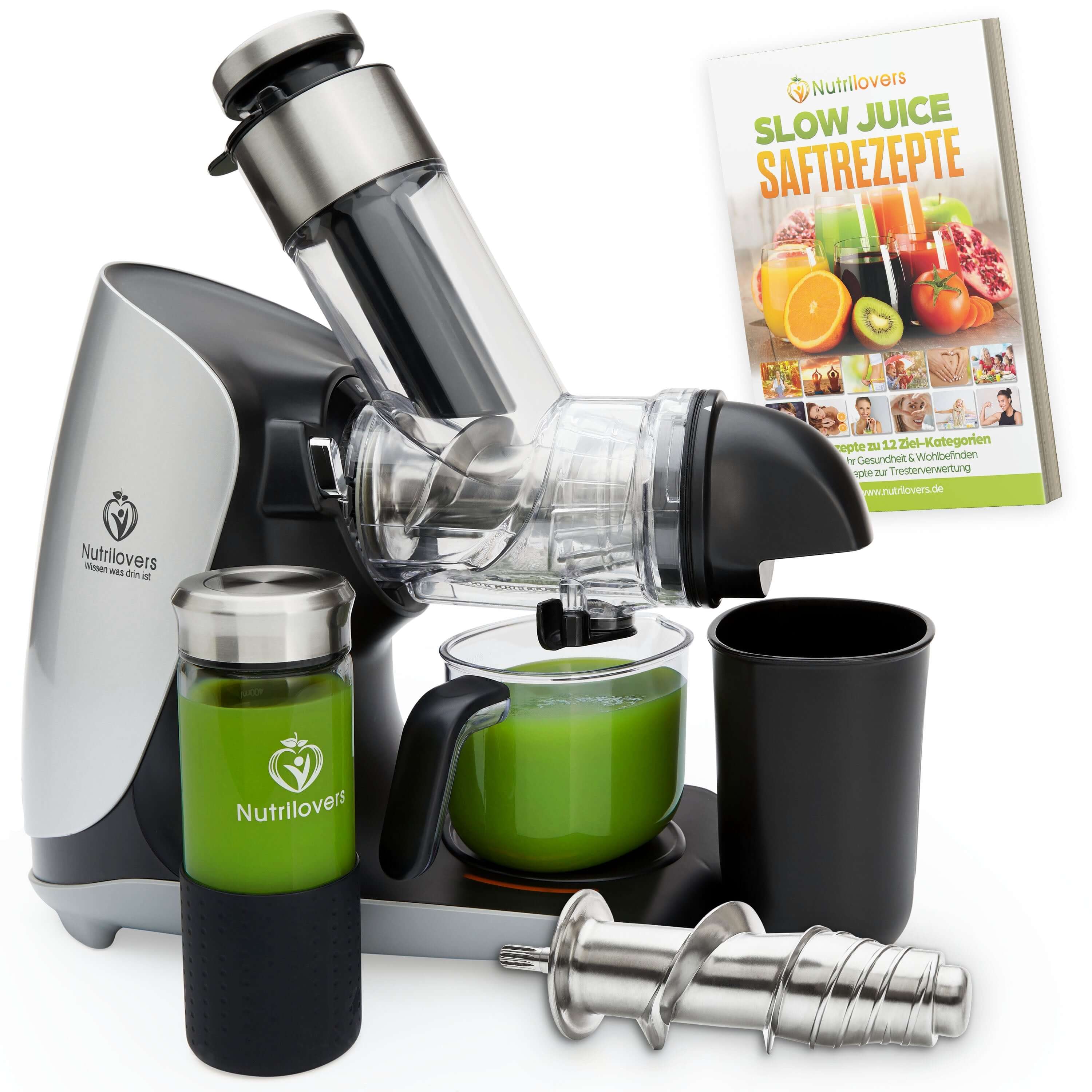 Nutrilovers GREEN-PRESS MAX EDELSTAHL Entsafter Slow Juicer mit Edelstahl-Pressschnecke   BPA-frei