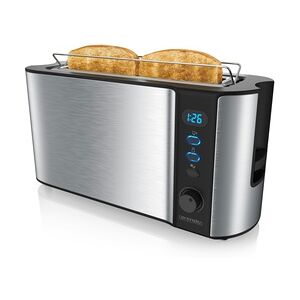 Arendo Toaster Langschlitz für 2 Scheiben, 1000 W, Brötchenaufsatz, Wärmeisoliert, Display, Edelstahl