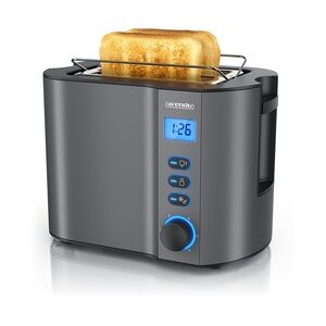 Arendo MANHA Toaster mit Restzeitanzeige, 2 Toastschlitze, integrierter Brötchenaufsatz, 6 Stufen, Auftaufunktion, 800W, Grau