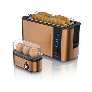 Arendo Frühstücks-Set 2-teilig, 4 Scheiben Langschlitz-Toaster 1500W, 3er Eierkocher, Kupfer