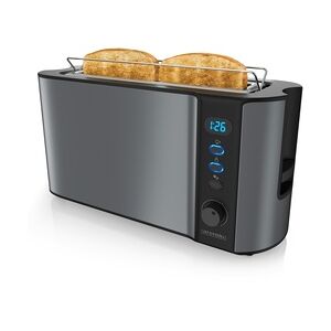 Arendo Toaster Langschlitz für 2 Scheiben, 1000 W, Brötchenaufsatz, Wärmeisoliert, Display, grau