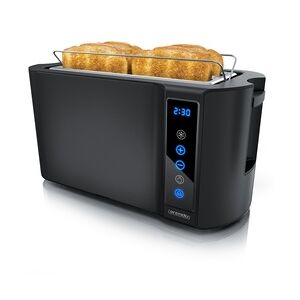 Arendo Toaster für 4 Scheiben Langschlitz 1500 W, Brötchenaufsatz, Wärmeisoliert, Display, Touch, Schwarz