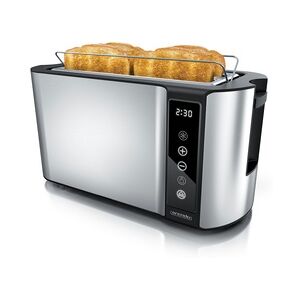 Arendo Toaster für 4 Scheiben Langschlitz 1500 W, Brötchenaufsatz, Wärmeisoliert, Display, Touch, Silber